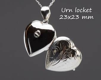 Sterling silver Heart urn locket with photo,Ash locket,Cremation remain locket,custom engrave memorial locket,family loss locket