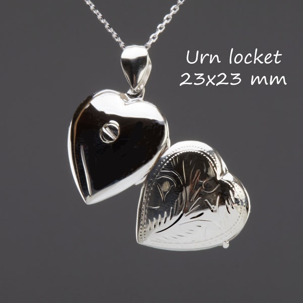 Sterling silver Heart urn locket with photo,Ash locket,Cremation remain locket,custom engrave memorial locket,family loss locket