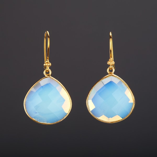 Gold Opalite dangle earrings,Large gemstone earring,pear shape stone,Large faced Opal earrings,October birthstone,birthday gift,anniversary