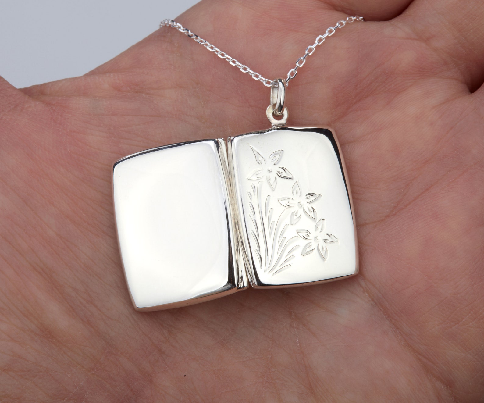 Engraved Sterling Silver Rectangle Locket With Photo,personalized ...