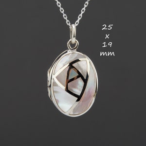 Sterling silver oval locket with mother of pearl inlaid front,Memorial locket with photo,Family loss locket gift,Valentine&#39;s Day locket