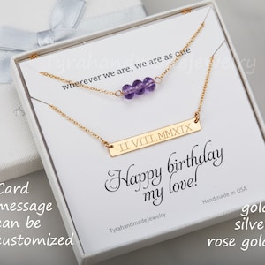 Collana della barra di perline a doppio strato, barra incisa personalizzata, stringa di perline di pietre preziose, barra della posizione della data del nome, numero romano, regalo dell'anniversario, regalo di compleanno