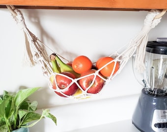 Fruit basket, macrame fruit hammock, under the counter fruit basket, hanging fruit basket, kitchen decor, gifts for her, gifts for him