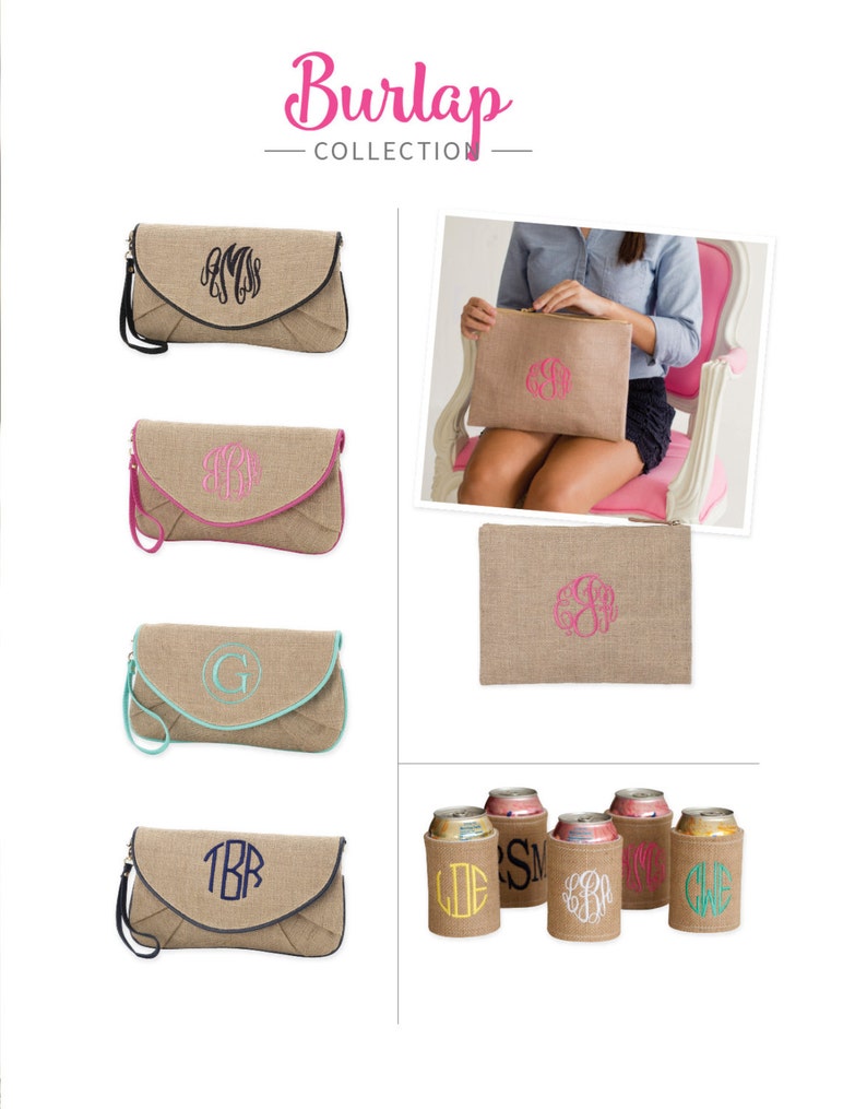 6 Bridesmaid Gift Monogrammed Zip Pouch,beach purse,coin pouch,easy carry pouch,make up case,zip pouch,toiletry case,bridesmaid gift