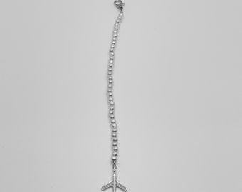 LHR White Pearl Airline Dress Zipper Pull