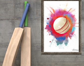 Pôster de bola de críquete branco, impressão de arte esportiva, presente de Natal, pôster de parede de críquete, cartão de Natal de críquete, CRICKETismos