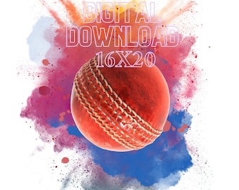 Pôster de bola de críquete vermelho, impressão de arte esportiva, presente de Natal, pôster de parede de críquete, cartão de Natal de críquete, CRICKETismos