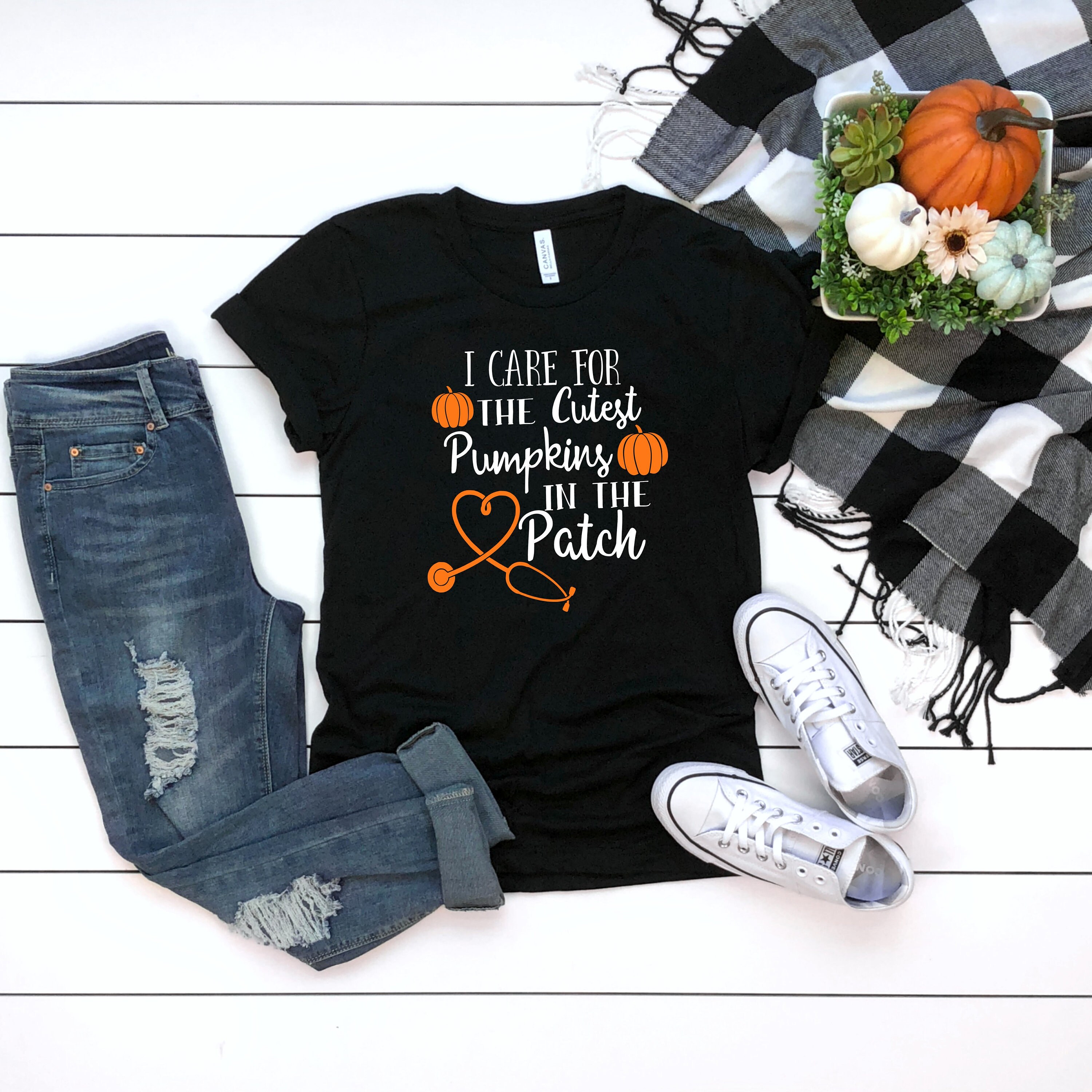 I Care for the Cutest Pumpkins in the Patch, Fall Tees, Nurse Fall Sh…
