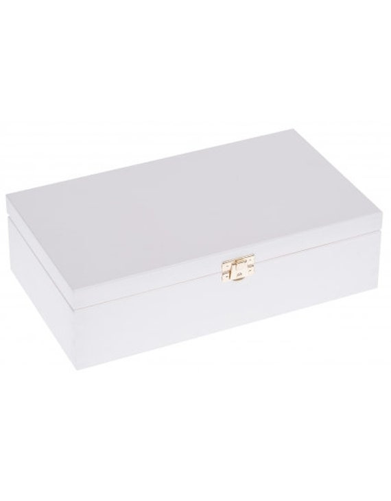 White wooden storage box 11x6.3 28x16cm with latch and lid Etsy
