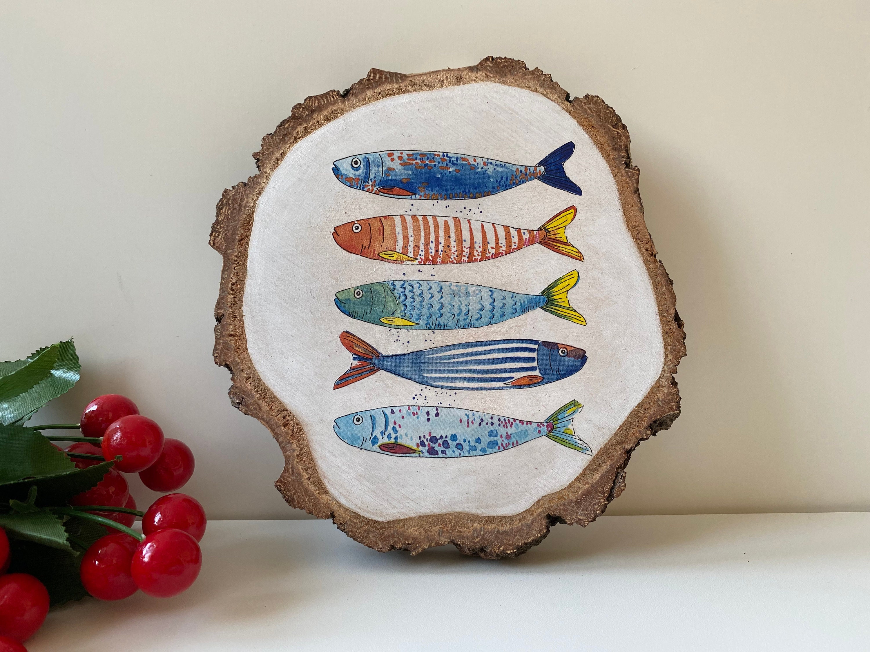 Peces en el arte de la pared de madera decoración de la pared | Etsy