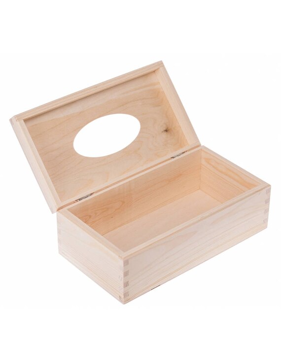 Unfinished Wooden Tissue Box With Open Lid Plain Wood Boxes Cover Storage