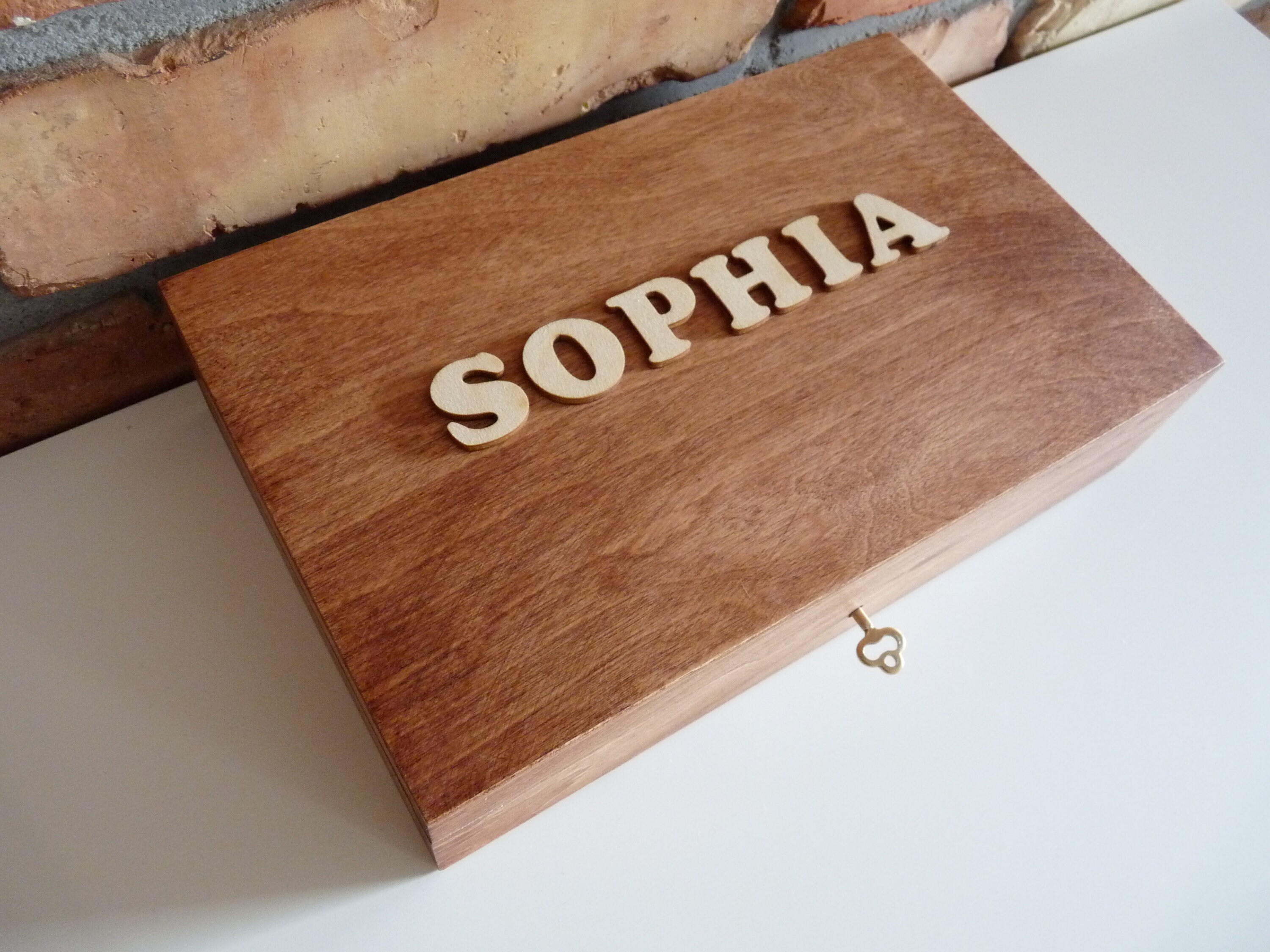 Wooden Name Box With Key Lock Personalised Wood Keepsake 50