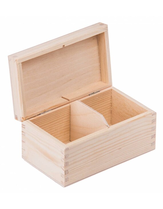 2 Pcs Set Of Small Wooden Tea Bo Compartments Box Diy Unpainted Unfinished Treasure Decoupage Storage