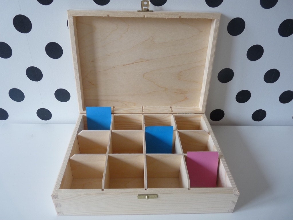 Wooden tea box 12 compartments box DIY box unpainted wood Etsy