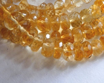 Citrine 7mm rondelle faceted beads - 6in strand gemstone - necklace jewelry making - craft natural beads