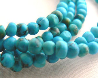 Turquoise round beads. 3-4mm-6in strand- Tibetan turquoise raw round beads- small blue gemstone beads-jewelry beads supply-craft stone beads