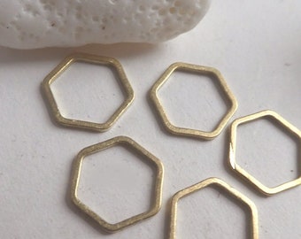 Raw brass hexagon rings -10mm small links-10 pieces-jewelry supply findings. honeycomb links-metal hexagon, geometric findings.crafts supply