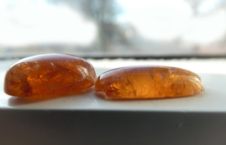 Orange Garnet oval gemstone undrilled 14-17x8-10mm Hessonite garnet oval cabochon 2 pieces-smooth cabochon Jewelry beads supply