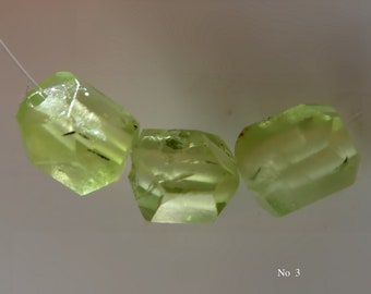 Peridot 6-7mm natural crystals beads- 3 pcs focal gemstone - pendant jewelry making - craft beads