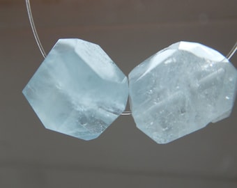 Aquamarine 11-12mm nugget beads - 2 pcs focal matching natural - jewelry making - gemstone craft beads