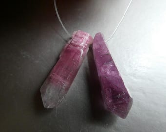 Watermelon tourmaline 22mm terminated point beads -2pcs fits 1mm cord-jewelry making-pendant natural craft beads