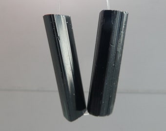 Black tourmaline 24mm tube beads- 2 pcs focal gemstone -pendant jewelry making-craft cylinder beads