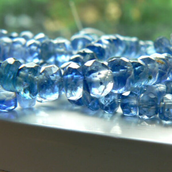 Blue Kyanite gemstone rondelle faceted beads- 4-5mm beads-3in, 6in  strand- Jewelry beads supply- Blue kyanite beads- Stone beads