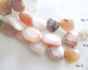 Peruvian pink opal 15mm flat beads - 6 pcs free shape gemstone- jewelry making-craft beads