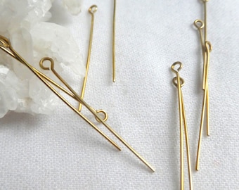 Raw brass 35mm eye head gold pins- 10,20 pcs 1.3in pin- jewelry making findings-beading