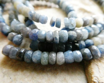 Blue sapphire faceted 4mm rondelle beads- 4in strand natural rustic-diy jewelry making-craft  gemstone beads