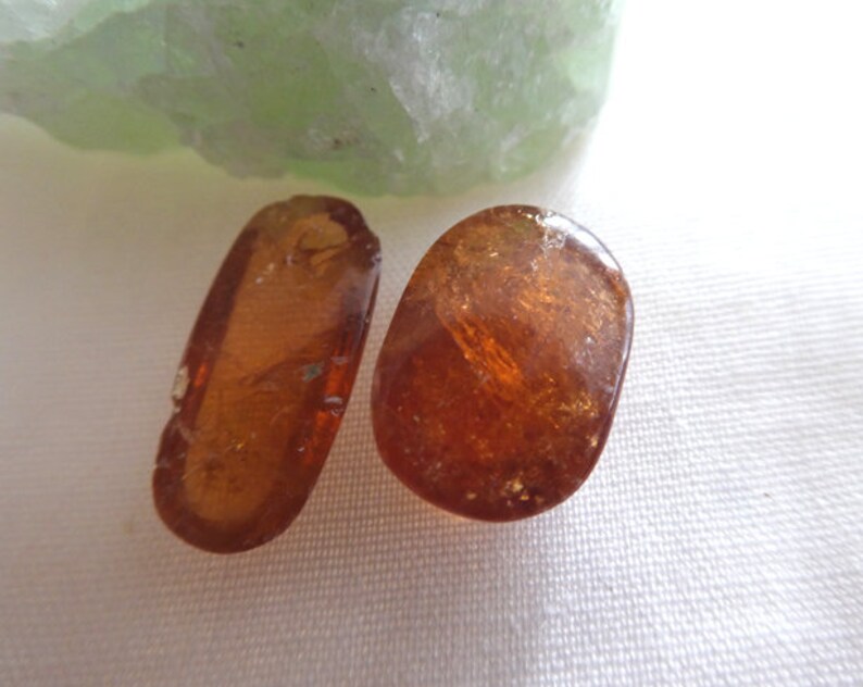 Orange Garnet oval gemstone undrilled 14-17x8-10mm Hessonite garnet oval cabochon 2 pieces-smooth cabochon Jewelry beads supply