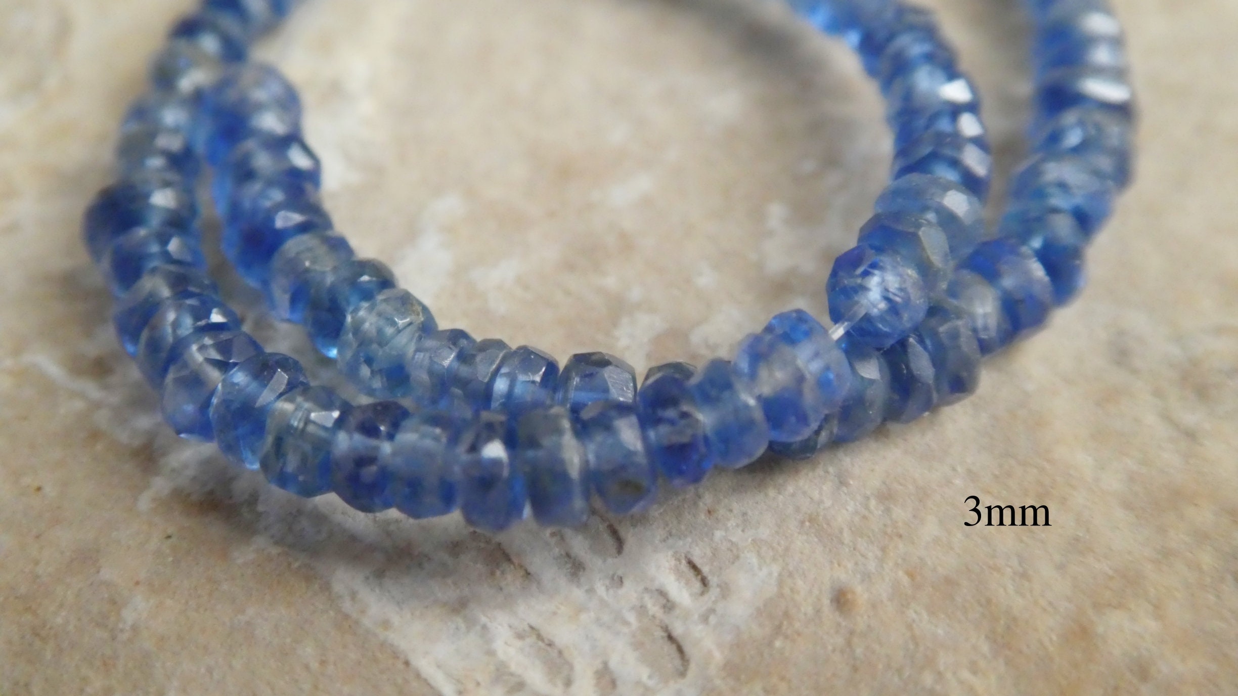 thumbnail image 2 of Natural Blue Kyanite 3mm Faceted Round Beads Strand - 8" AAA Quality Gemstone 2 of 11