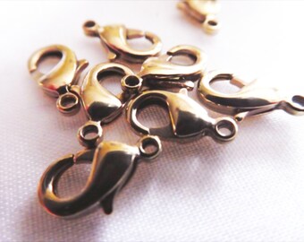 Brass 12mm gold lobster clasps- 5 pcs- bracelet necklace jewelry making-findings-craft beads