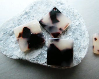 Tortoise acetate square 12mm charm - 2 pcs plastic links- earrings jewelry making beads-craft beads-findings
