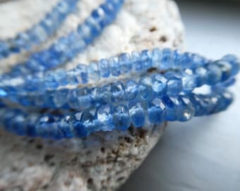 Blue kyanite 4mm rondelle faceted beads- 3-6in strand gemstone - necklace jewelry making- craft beads