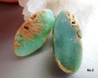Raw chrysoprase 30mm oval flat beads- 2 pcs focal gemstone -pendant jewelry making-craft beads