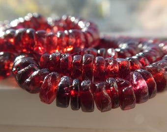 Red garnet smooth rondelle 5mm beads-8in strand- diy jewelry making-dark red natural craft beads