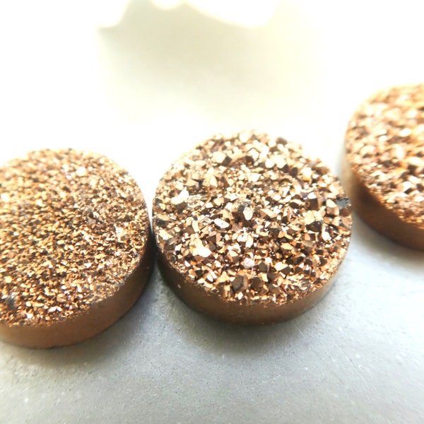 Druzy rose gold round cabochon -3 pieces-titanium coated cabochon 10mm- jewelry beads supply- cabochon for earrings-craft beads