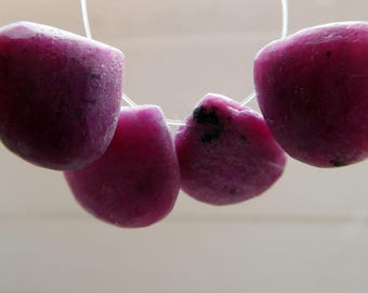 Ruby 12mm heart drops beads-4 pcs matte matching gemstone-necklace jewelry making -natural craft beads