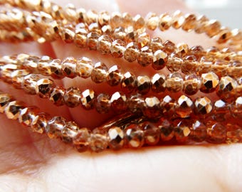Copper 3mm crystal faceted rondelle beads - 12in strand glass craft beads - jewelry making