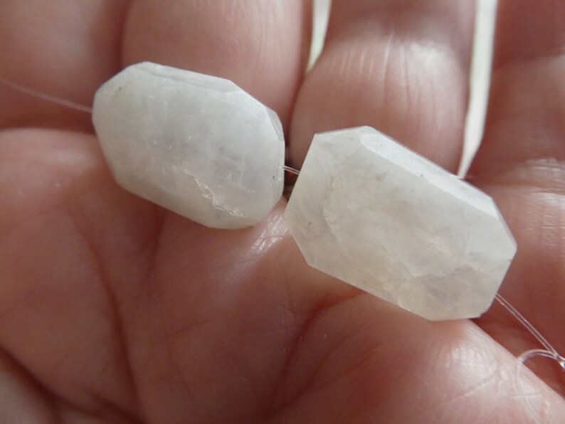 Rainbow moonstone gemstone nuggets 17x13x9mm beads-2 beads-Raw Moonstone gemstone beads-Focal beads-Jewelry beads supply-white stone beads