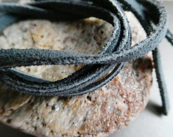 Suede leather lace 3mm blue bulk cord - 1.5 yds genuine whale blue cowhide-jewelry making-crafts