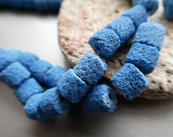 Blue navy sponge tube matte 8mm beads-4in strand -diy jewelry making -coral craft beads