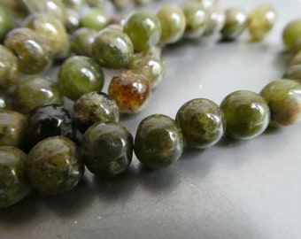 Green garnet 6-7mm round beads- 8in strand gemstone- jewelry making- natural craft beads