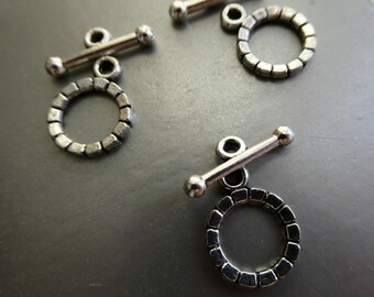 Oxidized silver 12mm toggle clasps- 5 sets- bracelet jewelry making -findings-craft beads