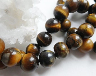 Tiger eyes round 10mm beads- 6in strand gemstone- bracelet jewelry making-natural brown craft beads