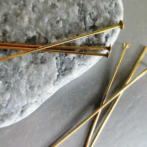 Raw brass 40mm flat head pins- 10 pcs 22ga wire-earrings jewelry making findings-craft beads