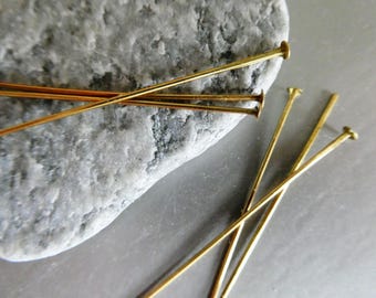 Raw brass 40mm flat head pins- 10 pcs 22ga wire-earrings jewelry making findings-craft beads