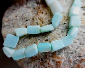 Peruvian blue opal 6-8mm cube beads- 6in gemstone strand-natural rectangle craft beads-jewelry making
