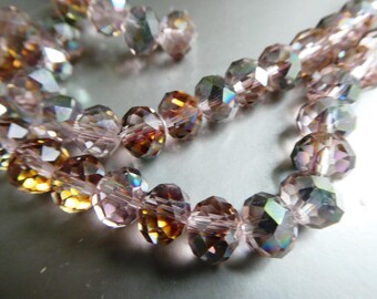 Watermelon crystal 8mm faceted rondelle beads - 3in strand glass craft beads - jewelry making